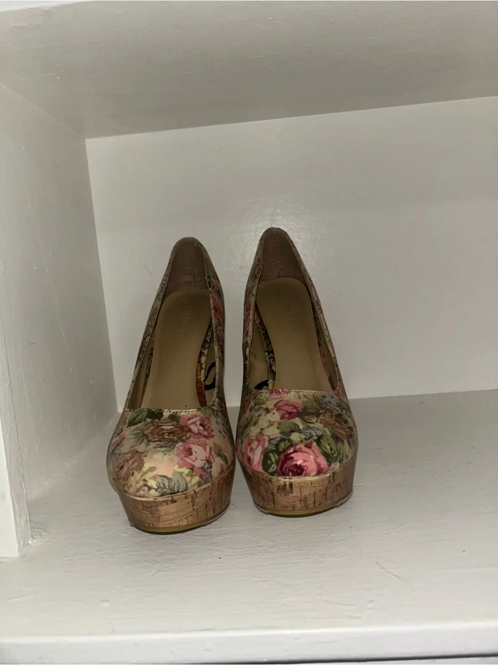 Forever 21 Floral Cork Platform Heels - Pink, Green, Brown